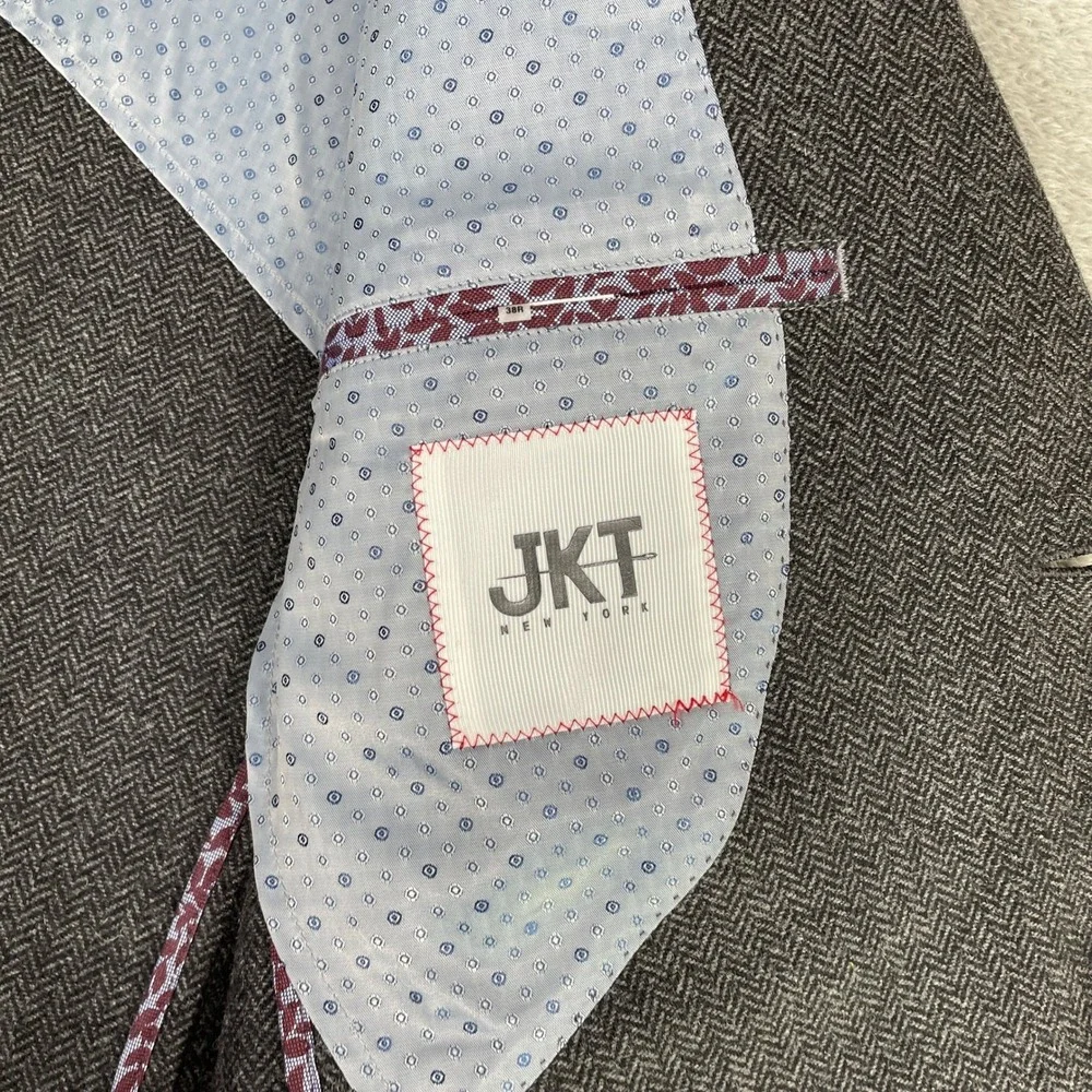 JKT New York Sport Coat Mens 38R Dark Grey‎ Herringbone Wool Blend Blazer Bond